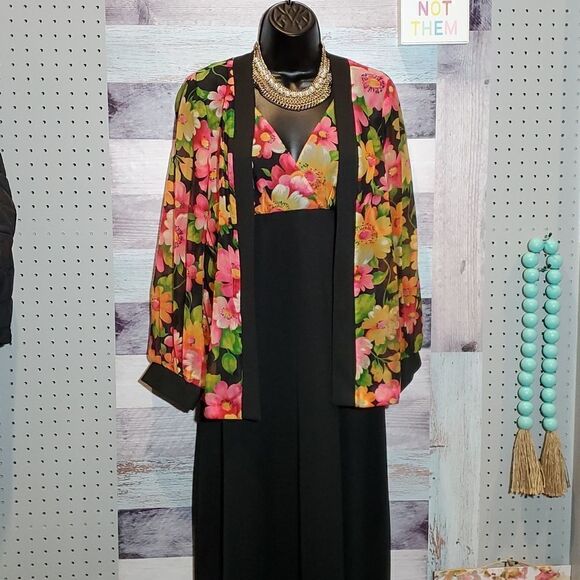 Vintage Bright Floral Sleeveless Maxi Dress, Matching Jacket, Sz S?  Unique RARE - Picture 1 of 8